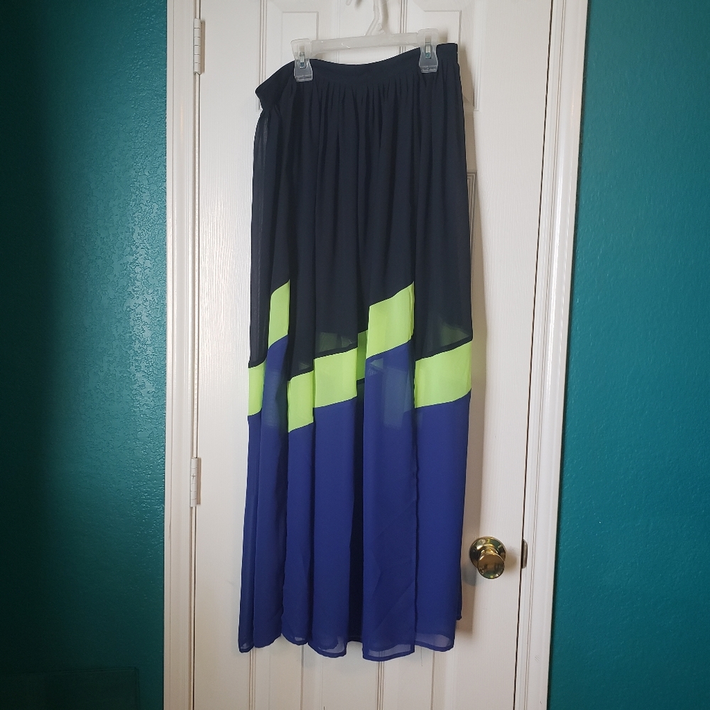 Gianni Bini Blue and Lime Green Maxi skirt